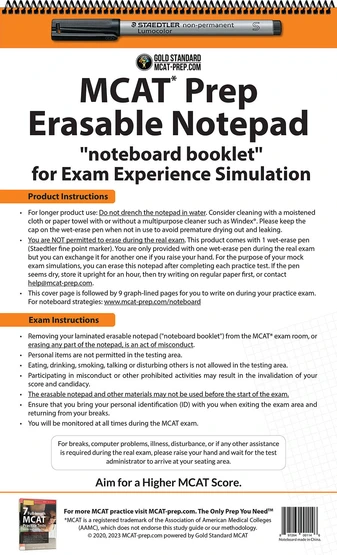 MCAT erasable noteboard by Gold Standard